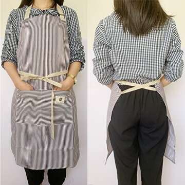cactusgirl 2 Pack Cotton Adjustable Aprons，Cooking Apron， Kitchen Apron， Aprons For Women and Men (Black Stripes + Coffee Stripes)