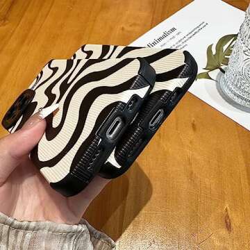 Sayoaho Designed for iPhone 14 Pro Max Phone Case, Soft PU Leather TPU and Cute Art Wavy Painted for Women Girls, Slim Protective Shockproof Compatible with iPhone Case (Beige, iPhone 14 Pro Max)