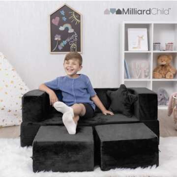 Milliard Kids Couch - Modular Kids Sofa for Toddler and Baby Playroom/Bedroom Furniture (Black) with...