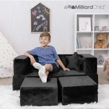 Milliard Kids Couch - Modular Kids Sofa for Toddler and Baby Playroom/Bedroom Furniture (Black) with...