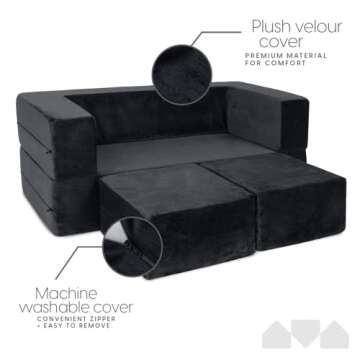 Milliard Kids Couch - Modular Kids Sofa for Toddler and Baby Playroom/Bedroom Furniture (Black) with Bonus Pillow