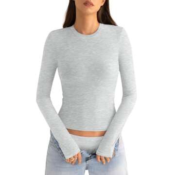 EasyGala Cotton Long Sleeve Shirts Women Crew Neck Slim Fit Basic Going Out Crop Y2k Outfits for Spr...