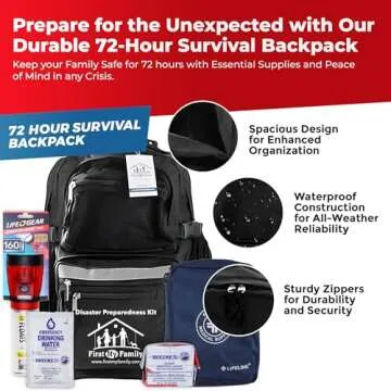 First My Family All-in-One 4 Person, 72 Hour Emergency Survival Kit for Fires, Earthquakes, Hurrican...