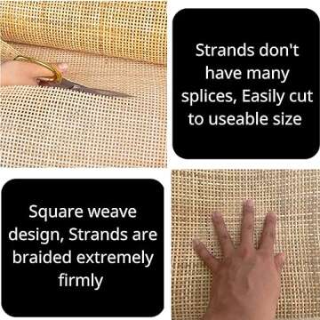 MINHKUST 16" Width Natural Square Rattan Cane Webbing Roll 4 Feet Length for Caning Projects | Pre-Woven Radio Mesh Cane Webbing Sheet for Furniture, Chair, Table, Ceiling (4 FEET)