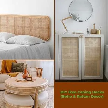 MINHKUST 16" Width Natural Square Rattan Cane Webbing Roll 4 Feet Length for Caning Projects | Pre-Woven Radio Mesh Cane Webbing Sheet for Furniture, Chair, Table, Ceiling (4 FEET)