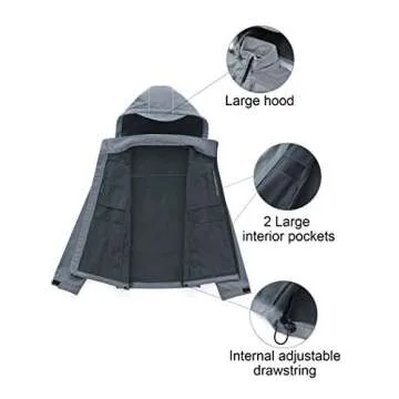 CREATMO US Men's Outdoor Hiking Ski Jacket Waterproof Hooded Multiple Pockets Coats Ski Sport Warm Fleece Windbreaker Light Grey M