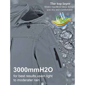 CREATMO US Men's Outdoor Hiking Ski Jacket Waterproof Hooded Multiple Pockets Coats Ski Sport Warm Fleece Windbreaker Light Grey M