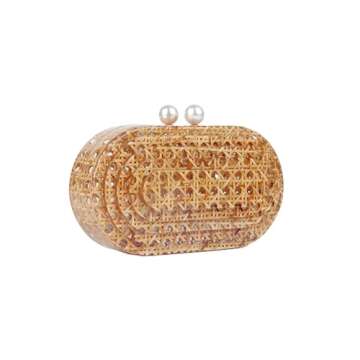 PENGZHI Women Acrylic Rattan Clutch Purse Rattan Woven Evening Bag Wedding Party Purse Summer Beach ...