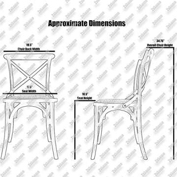 2xhome Set of 2 Farmhouse Cross Back Chairs with X Back, Assembled Solid Real Wooden Antique Style Dining Chairs, Black