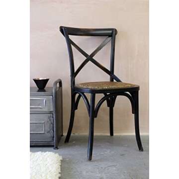 2xhome Set of 2 Farmhouse Cross Back Chairs with X Back, Assembled Solid Real Wooden Antique Style Dining Chairs, Black