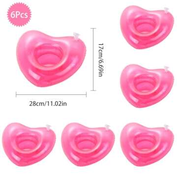 6 Pack Inflatable Pink Heart Drink Holder, LIYDE Drink Floaties Floating Drink Holder for Swimming P...