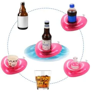6 Pack Inflatable Pink Heart Drink Holder, LIYDE Drink Floaties Floating Drink Holder for Swimming Pool Drink Holder for Pool Party Decorations Pool Accessories for Adults