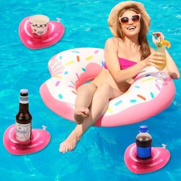 6 Pack Inflatable Pink Heart Drink Holder, LIYDE Drink Floaties Floating Drink Holder for Swimming Pool Drink Holder for Pool Party Decorations Pool Accessories for Adults
