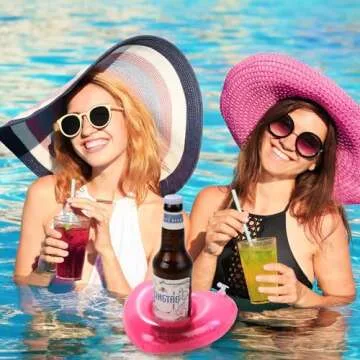 6 Pack Inflatable Pink Heart Drink Holder, LIYDE Drink Floaties Floating Drink Holder for Swimming Pool Drink Holder for Pool Party Decorations Pool Accessories for Adults