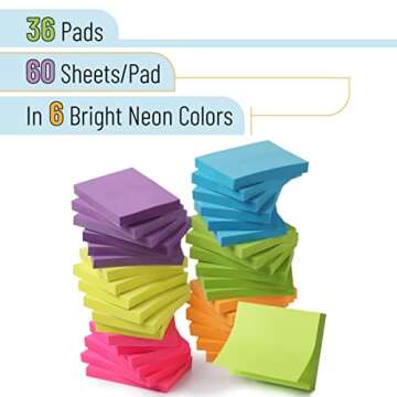 Mr. Pen- Sticky Notes, Bright Neon Colors, 1.5x2 inch, 2160 Sheets, Small Sticky Notes, Colored Stic...