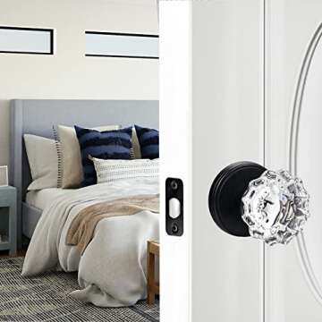 SHINY HANDLES Glass Door Knobs Interior, Vintage Privacy Clear Crystal Door Knobs with Lock for Bedr...
