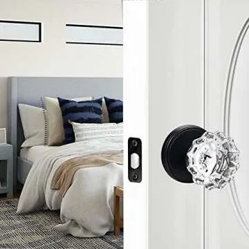 SHINY HANDLES Glass Door Knobs Interior, Vintage Privacy Clear Crystal Door Knobs with Lock for Bedr...