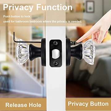 SHINY HANDLES Glass Door Knobs Interior, Vintage Privacy Clear Crystal Door Knobs with Lock for Bedroom Bathroom Matte Black