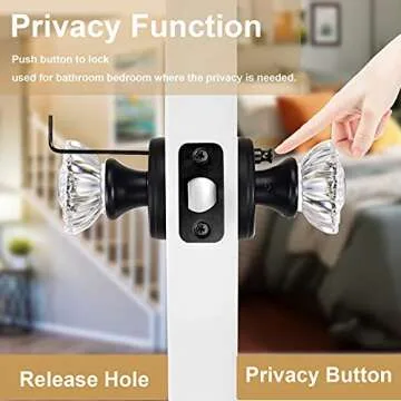 SHINY HANDLES Glass Door Knobs Interior, Vintage Privacy Clear Crystal Door Knobs with Lock for Bedroom Bathroom Matte Black