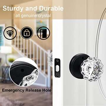 SHINY HANDLES Glass Door Knobs Interior, Vintage Privacy Clear Crystal Door Knobs with Lock for Bedroom Bathroom Matte Black
