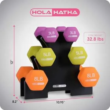 HolaHatha Neoprene Dumbbell Set & Rack for Home Gym