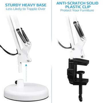 TORCHSTAR Metal Desk Lamp, Swing Arm Desk Lamps, Architect Desk Lamp with Clamp, Adjustable Goosenec...