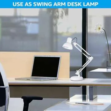 TORCHSTAR Metal Desk Lamp, Swing Arm Desk Lamps, Architect Desk Lamp with Clamp, Adjustable Gooseneck Table Lamp, Clip Desk Lights for Home Office, Work, Study, Reading, E26 Base, Multi-Joint, White