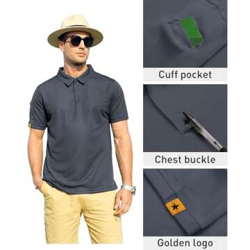 ZITY Men's Short Sleeve Tactical Polo Shirt - Athletic & Casual Collared Shirt in Grey