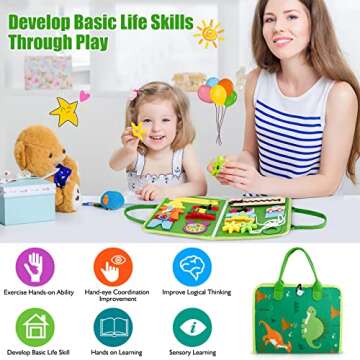 Busy Board, Montessori Toys for 1 2 3 4 Year Old Boys Girls, Sensory Board Learning Toys for Fine Motor & Basic Life Skills, Toddler Travel Toys for Plane and Car, Preschool Educational Gift for Kids