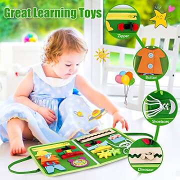 Busy Board, Montessori Toys for 1 2 3 4 Year Old Boys Girls, Sensory Board Learning Toys for Fine Motor & Basic Life Skills, Toddler Travel Toys for Plane and Car, Preschool Educational Gift for Kids