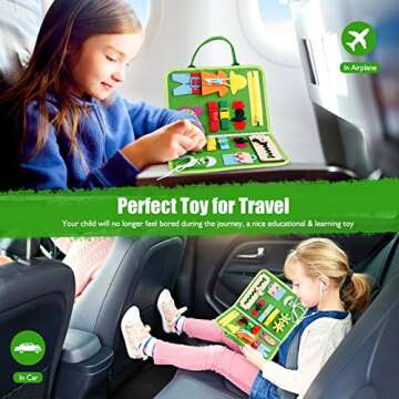 Busy Board, Montessori Toys for 1 2 3 4 Year Old Boys Girls, Sensory Board Learning Toys for Fine Motor & Basic Life Skills, Toddler Travel Toys for Plane and Car, Preschool Educational Gift for Kids