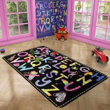 ZBIGTEE Classroom Rug ABC Area Rug for Playroom Handwriting Classroom Rug 5x7 ABC Floor Area Rug for Indoor Home Learning Area, Foldable Area Rug Play Mat Tiles Classroom Rug for Bedroom