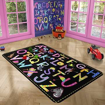 ZBIGTEE Classroom Rug ABC Area Rug for Playroom Handwriting Classroom Rug 5x7 ABC Floor Area Rug for Indoor Home Learning Area, Foldable Area Rug Play Mat Tiles Classroom Rug for Bedroom