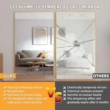 LFT HUIMEI2Y Full Length Mirror, 76.4"x37" Gold Oversized Tempered Floor Mirrors with Stand, Full Bo...
