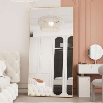 LFT HUIMEI2Y Full Length Mirror, 76.4"x37" Gold Oversized Tempered Floor Mirrors with Stand, Full Body Dressing Mirror Hanging or Leaning with Aluminum Alloy Frame Home Decor for Living Room, Bedroom
