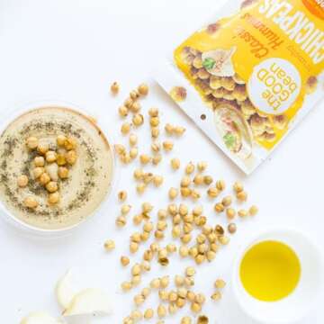 The Good Bean Crunchy Chickpeas - Classic Hummus - (6 Pack) 6 oz Resealable Bag - Roasted Chickpea Beans - Vegan Snack with Good Source of Plant Protein and Fiber