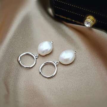 Chic Pearl Drop Huggie Earrings for Women - Sterling Silver