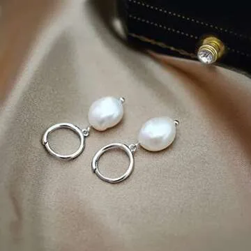 Chic Pearl Drop Huggie Earrings for Women - Sterling Silver