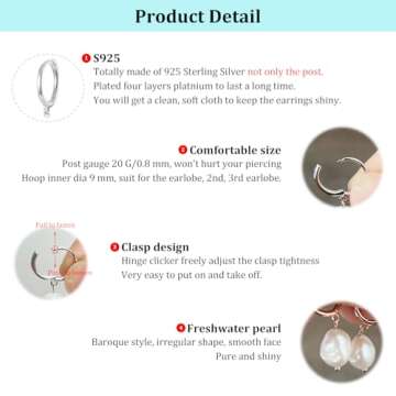 Chic Pearl Drop Huggie Earrings for Women - Sterling Silver