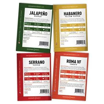 Gardeners Basics, Heirloom Hot Salsa Growing Seed Packets 8 Varieties Habanero, Jalapeno, Serrano Peppers, Roma, San Marzano Tomato, Cilantro, Green Onion, Tomatillo for Garden Non-GMO Heirloom