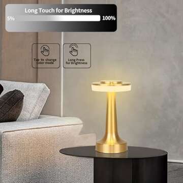 JHPGEOE Portable LED Desk Lamp, 3-Color Touch Control,3-Levels Brightness,Rechargeable Battery,Ideal Bedside Lamp for Nightstand,Bedroom, Living Room-Wall Lamp Dimmable Wall