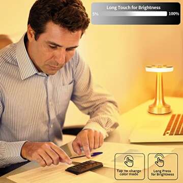 JHPGEOE Portable LED Desk Lamp, 3-Color Touch Control,3-Levels Brightness,Rechargeable Battery,Ideal Bedside Lamp for Nightstand,Bedroom, Living Room-Wall Lamp Dimmable Wall