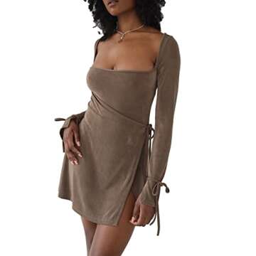 NUFIWI Women Trendy Mini Dress Floral Print Y2k Short Dresses Backless Cutout Bodycon Party Beach Sundress(Romper Tie Gray Brown,S)