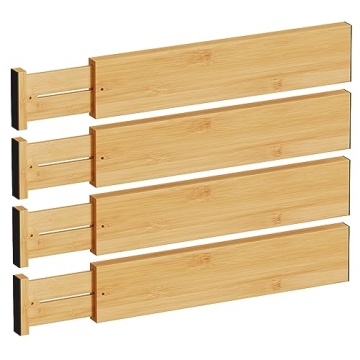 BAMEOS 4" High Drawer Dividers Bamboo Separators Organization Expandable Organizers for Kitchen Bedr...