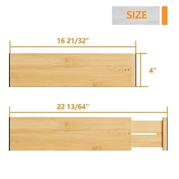 BAMEOS 4" High Drawer Dividers Bamboo Separators Organization Expandable Organizers for Kitchen Bedroom Bathroom Dresser Office 4-pack