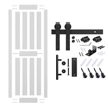 ALAMEDADT Sliding Barn Door with Barn Door Hardware Kit& Handle& Floor Guides,Pre-Drilled Holes Easy Assembly - Include Installation Manual, Water-Proof PVC Surface, H-Frame, White