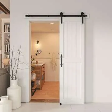ALAMEDADT Sliding Barn Door with Barn Door Hardware Kit& Handle& Floor Guides,Pre-Drilled Holes Easy Assembly - Include Installation Manual, Water-Proof PVC Surface, H-Frame, White