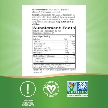 Nature's Way Organic MCT Oil, 16 Fl Oz, Brain and Body Fuel from Coconuts*, C8 Caprylic Acid and C10 Capric Acid, Keto and Paleo Certified, Organic, Non-GMO Project Verified (Packaging May Vary)