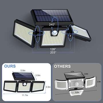 [2-Pack] Solar Outdoor Lights 341 LED Solar Motion Sensor Lights, 3 Head Security Lights with PIR Wa...