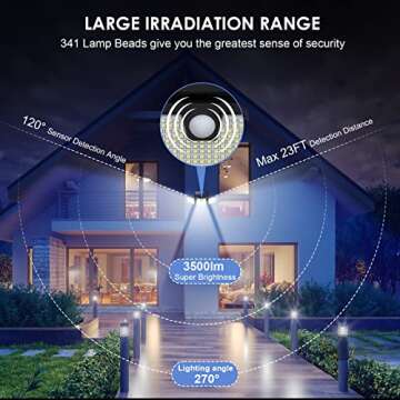 [2-Pack] Solar Outdoor Lights 341 LED Solar Motion Sensor Lights, 3 Head Security Lights with PIR Waterproof Solar Flood Wall Lights for Garden Patio
